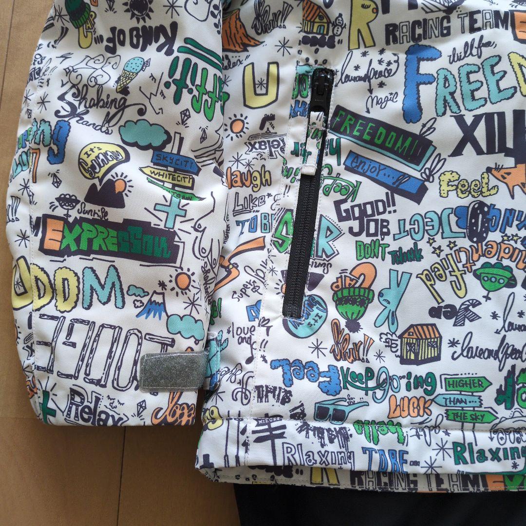 【美品】ミズノ　キッズスキーウェア　　スノーウェア　男女兼用140cm　白派手柄