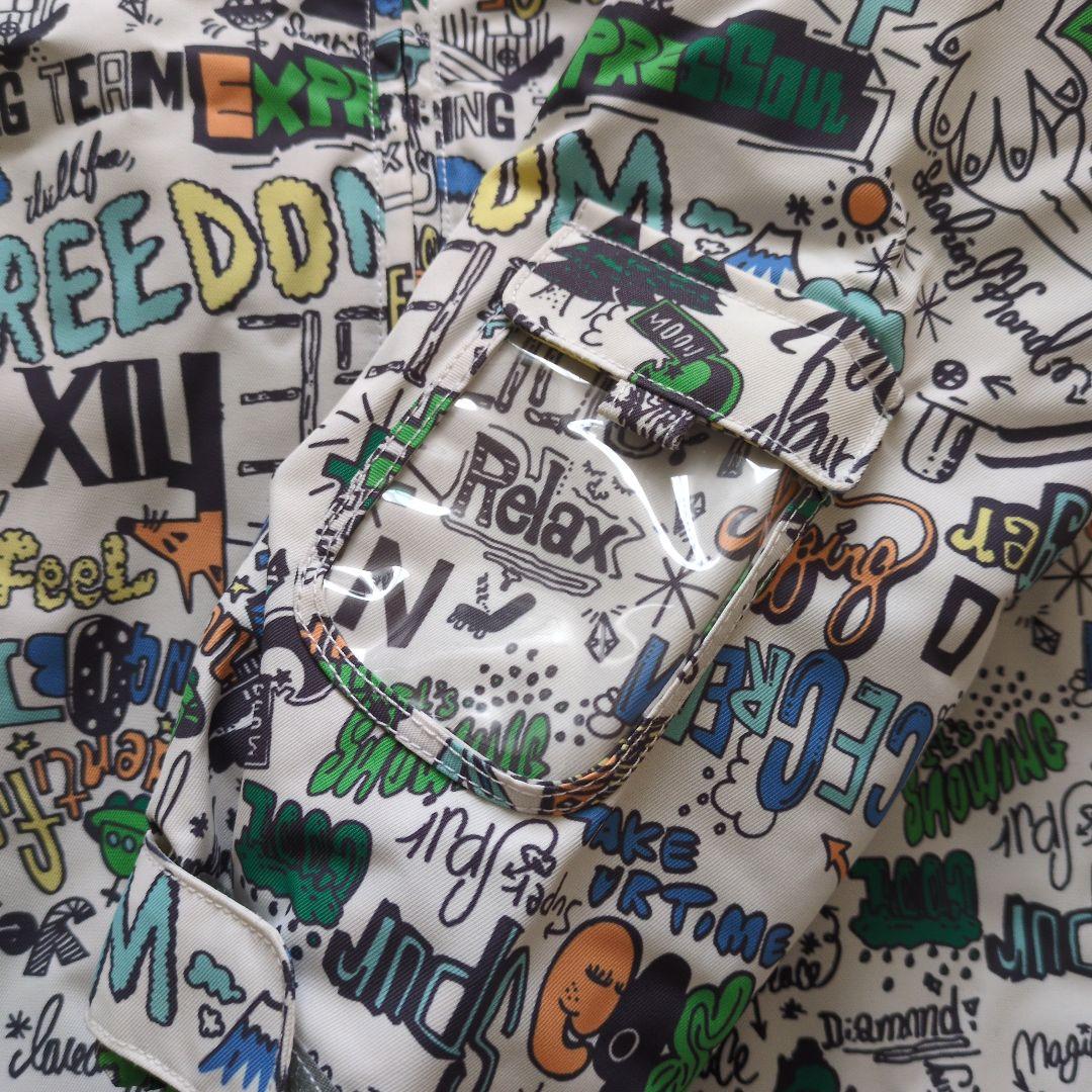 【美品】ミズノ　キッズスキーウェア　　スノーウェア　男女兼用140cm　白派手柄