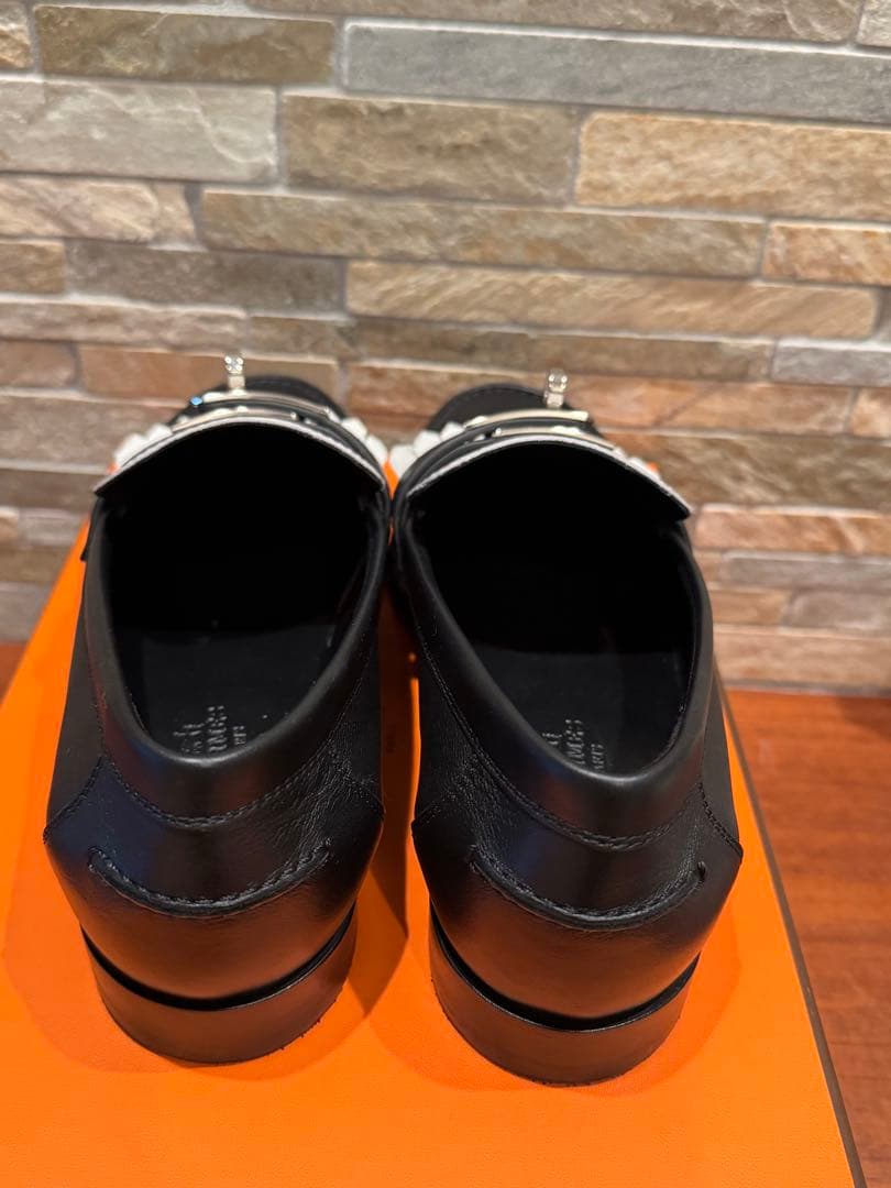 エルメス　モカシン　≪デスタン≫ 黒白　シルバー金具　37
