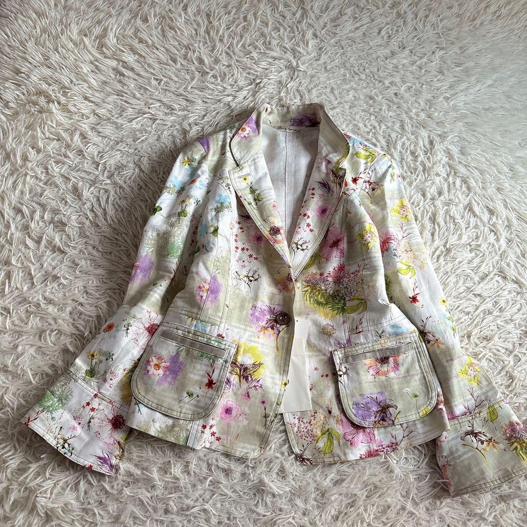 ジェニーギャルソン イタリア製生地 ボタニカルフラワー ジャケット 42 大きい