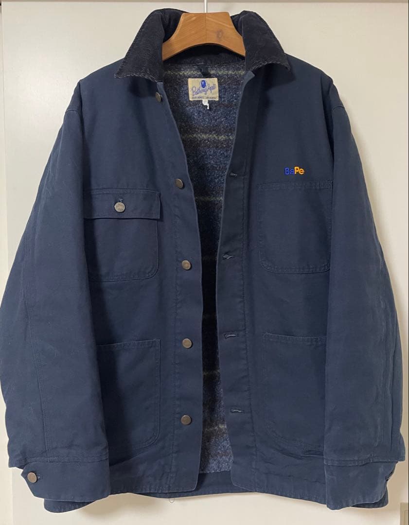 90s　初期APE　初期エイプ　ブランケット付カバーオール　ダック　ネイビー　Ｌ