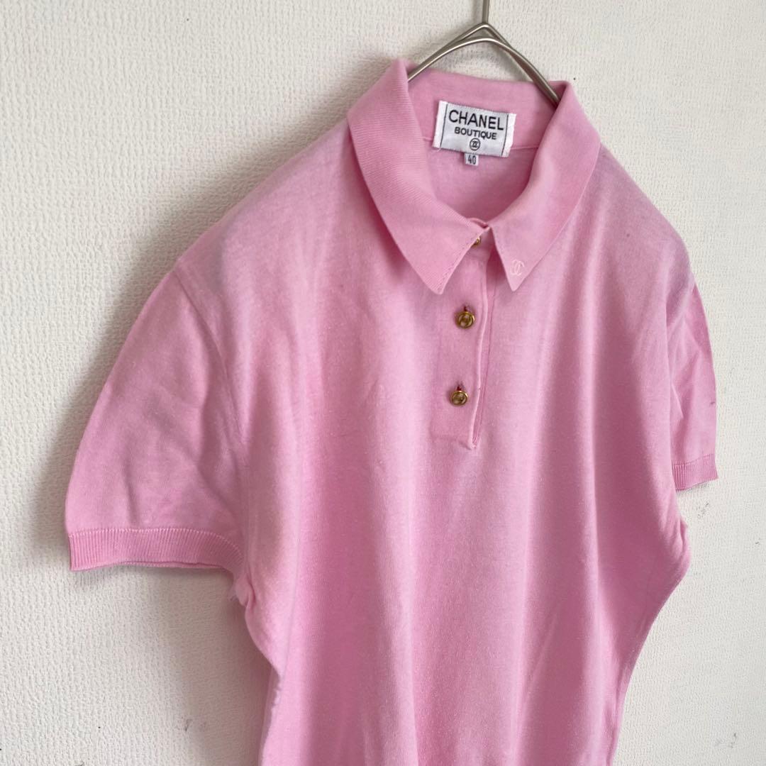 【CHANEL BOUTIQUE シャネル】ピンク　ポロシャツ　半袖　ビンテージ