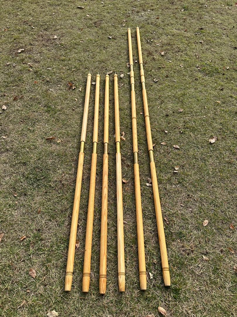 購入価格8万円　ウッド　タープポール　6本　木製　真鍮　ビンテージ　キャンプ