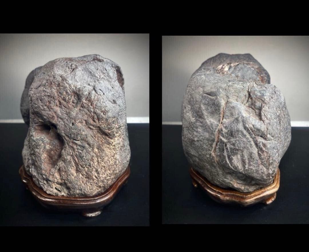 2477 安倍川紫晃石 『九天ノ瀧』桐箱付 水石 骨董 盆石