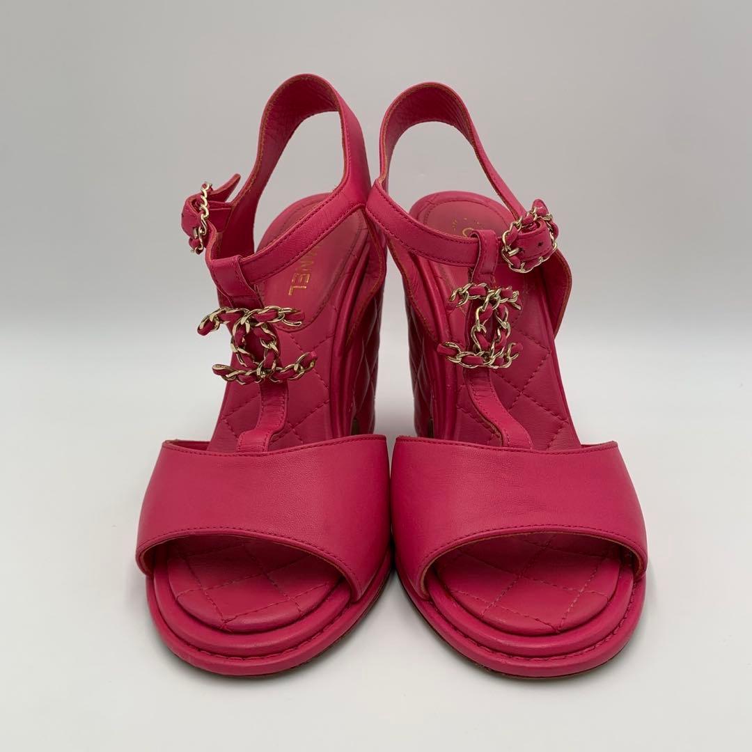 ［極美品］シャネル　マトラッセ　チェーン　ココマーク　ヒールサンダル　35