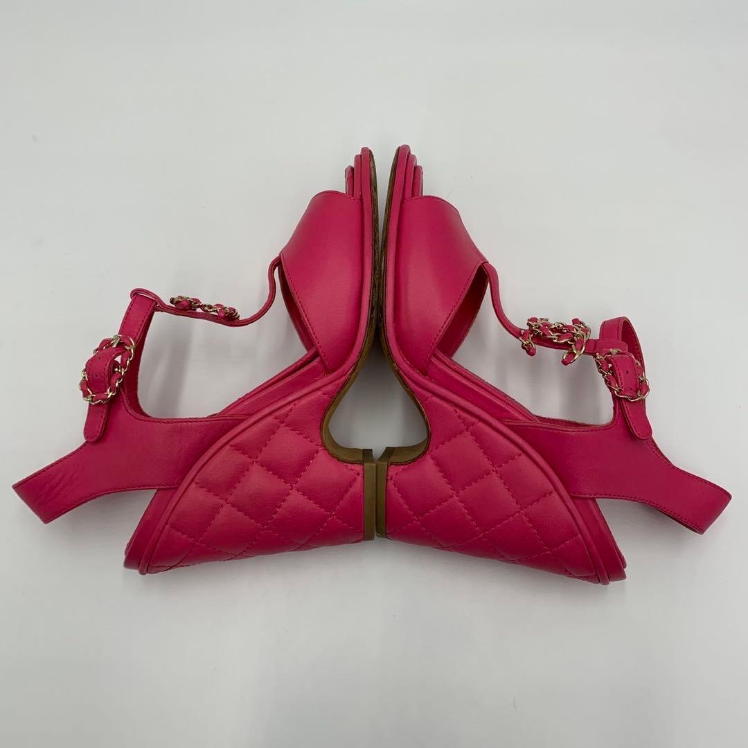 ［極美品］シャネル　マトラッセ　チェーン　ココマーク　ヒールサンダル　35