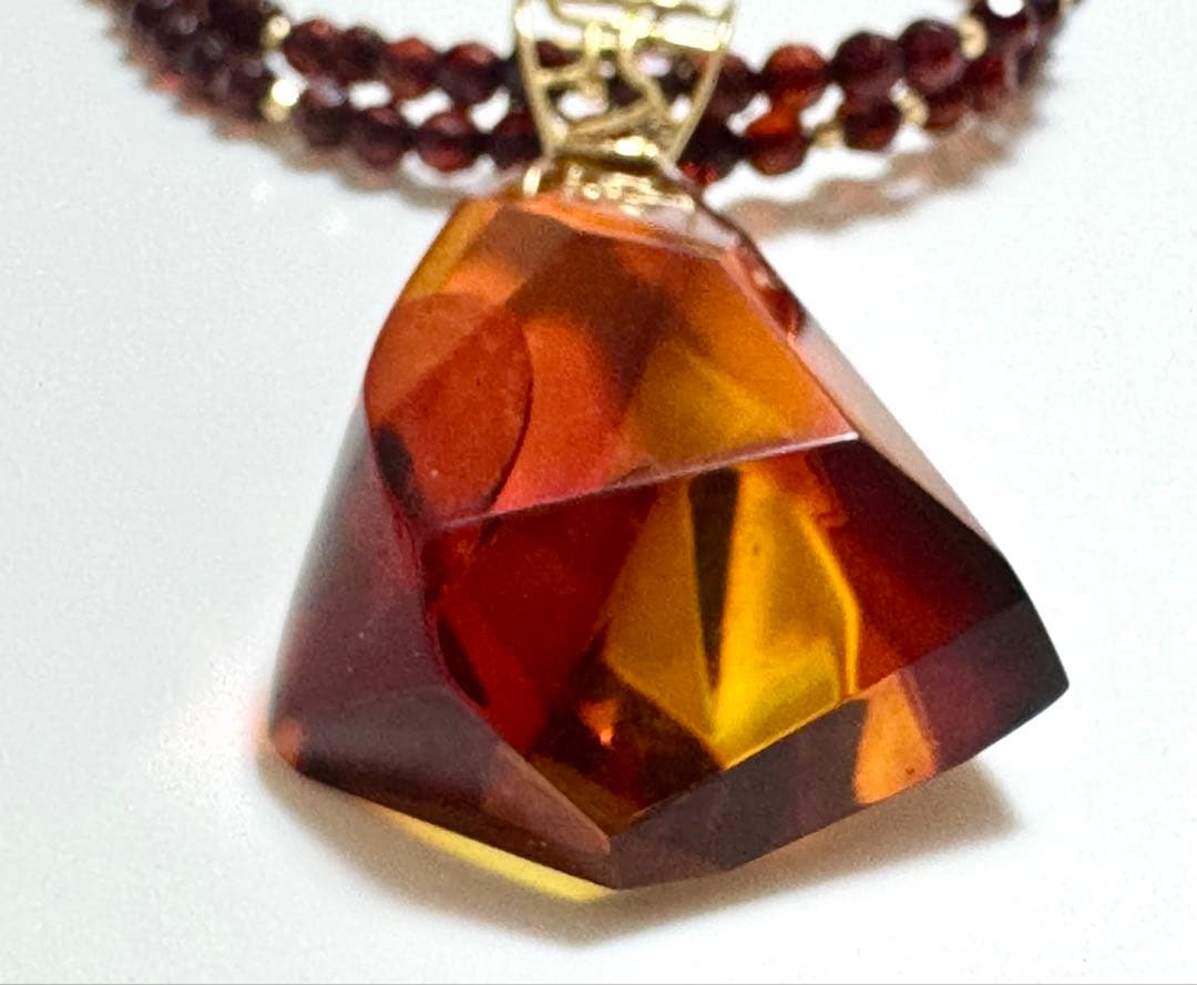 18金 K18琥珀 琥珀系 ネックレス 美品 K18刻印あり