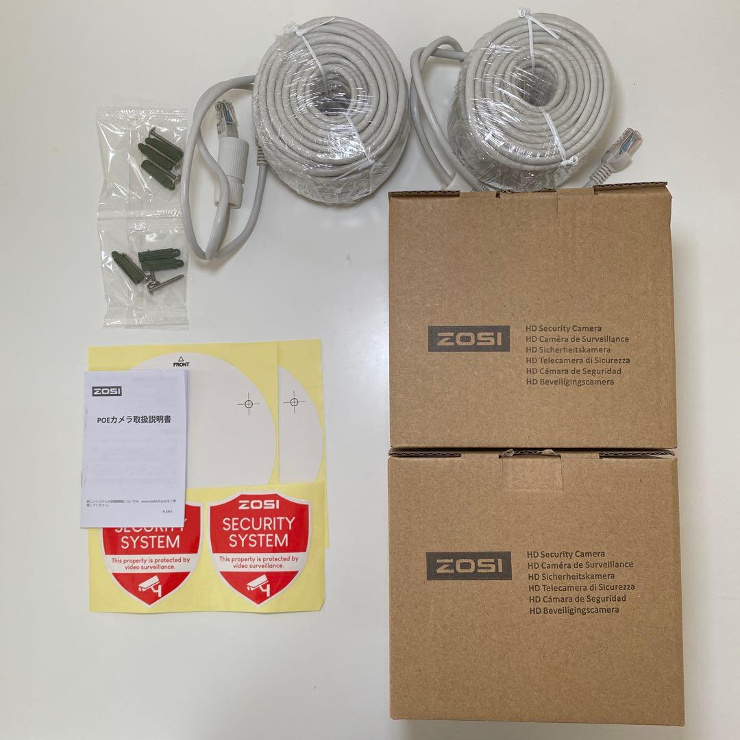 新品★ZOSI★800万画素★poe防犯カメラ2台★4K poe給電カメラ