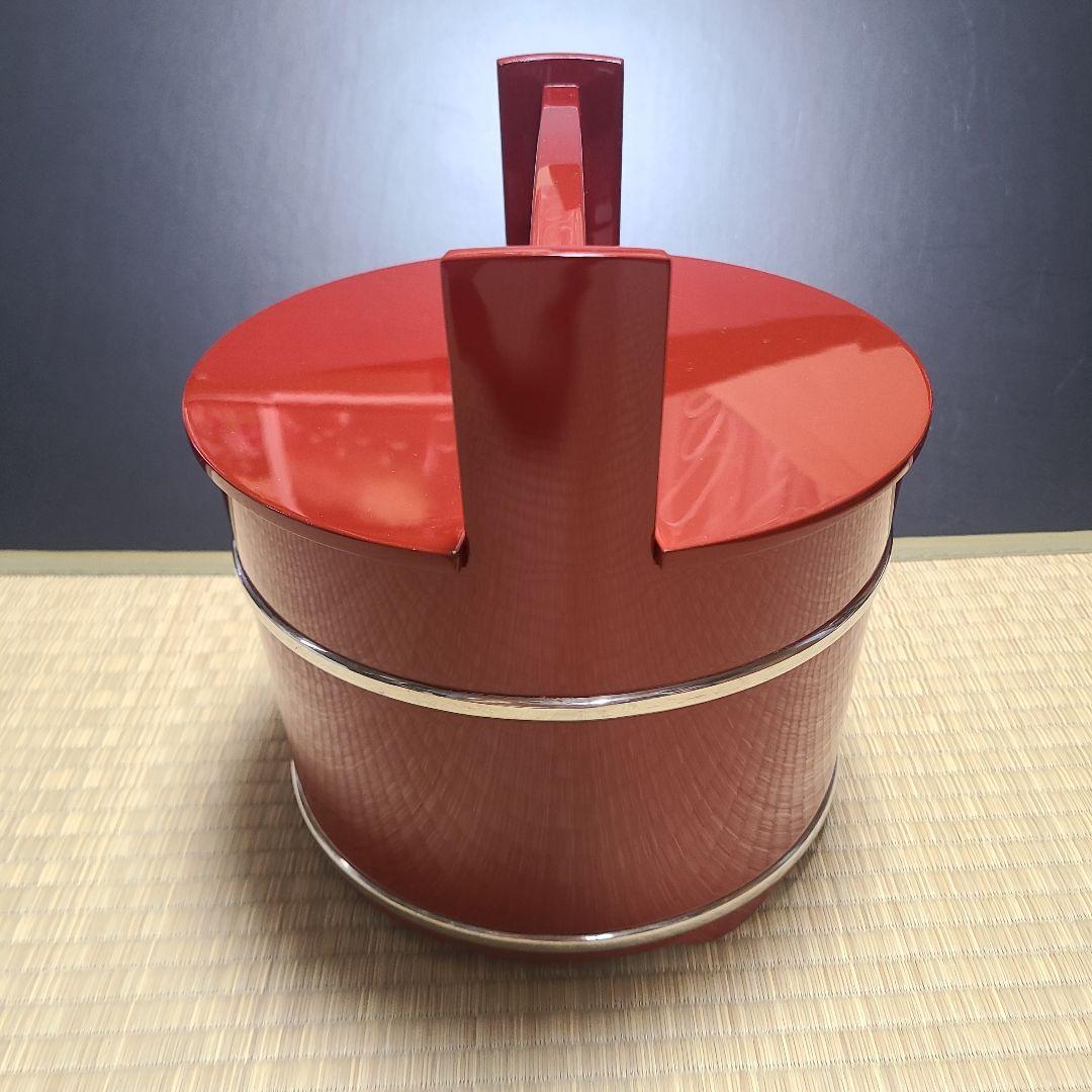 輪島塗　本朱塗　手桶水指　銀箍　内朱塗　塗師　林照峰造　供箱　茶道具