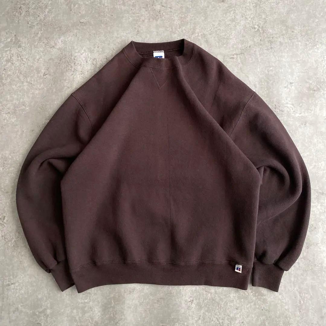 レアカラー次は早々ありません90sラッセル無地スウェットUSA製Lダークブラウン