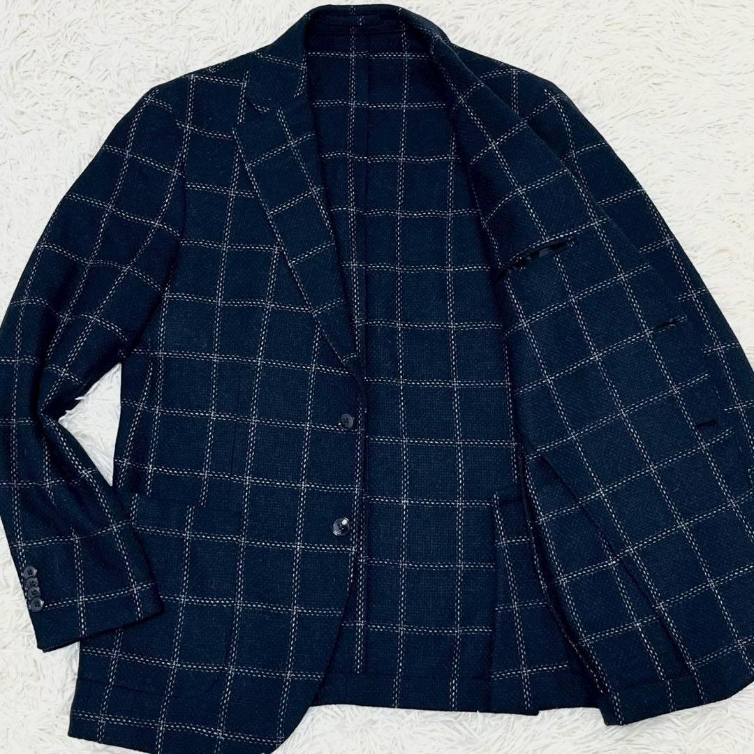 極美品　L.B.M.1911 テーラードジャケット　チェック　ウール　紺