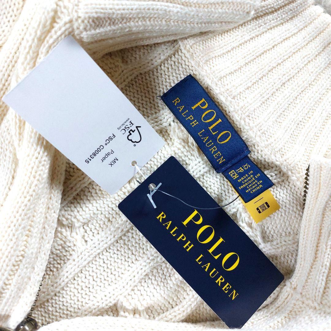 未使用品 ポロラルフローレン QRタグ ロゴハーフジップ ケーブルニットセーター