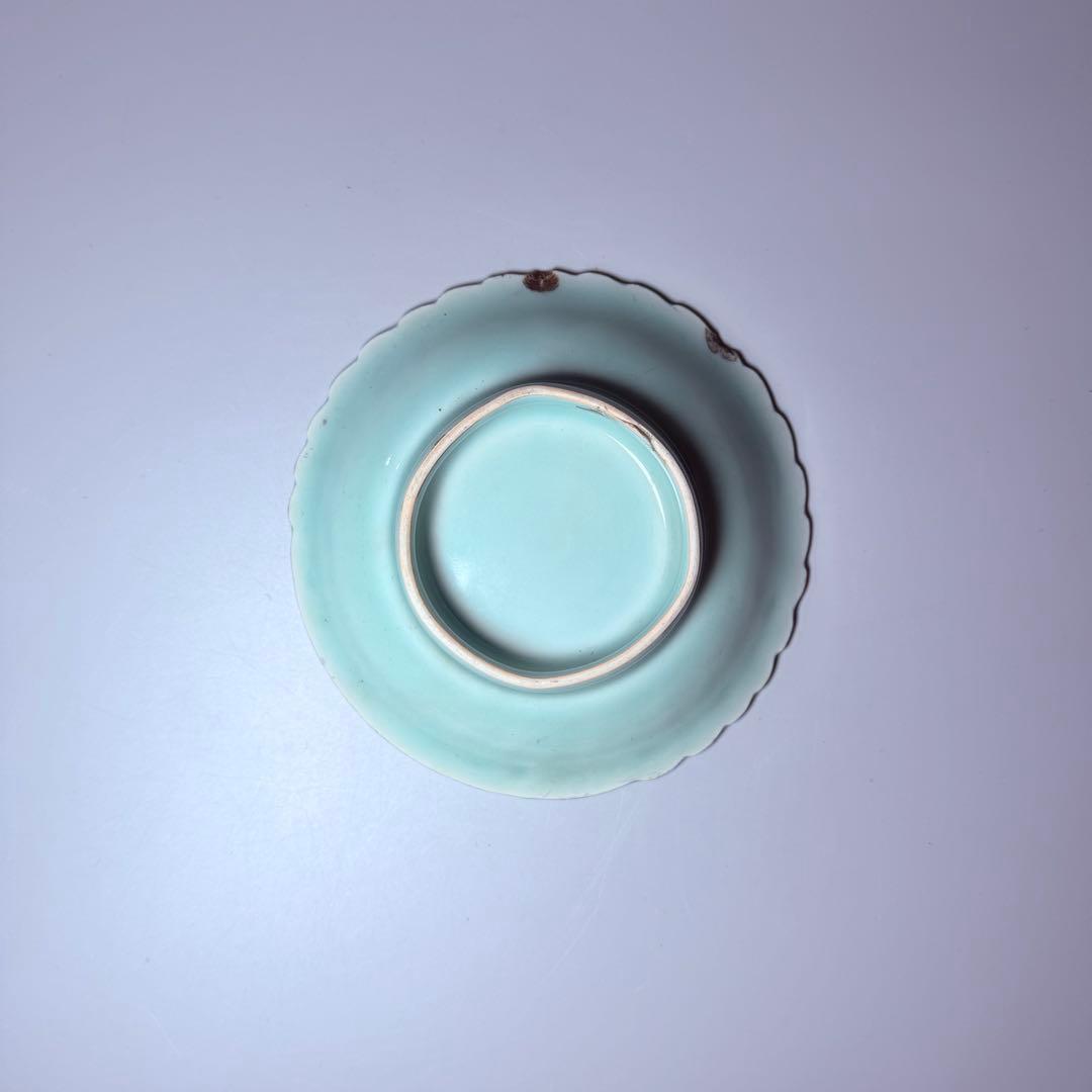 古伊万里 鍋島青磁 後期鍋島 大根 陽刻文 五寸皿 1750年代前後　図録