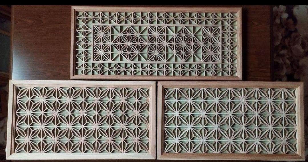 181❣️特価❣️ 麻の葉組子3枚一組　木製額縁