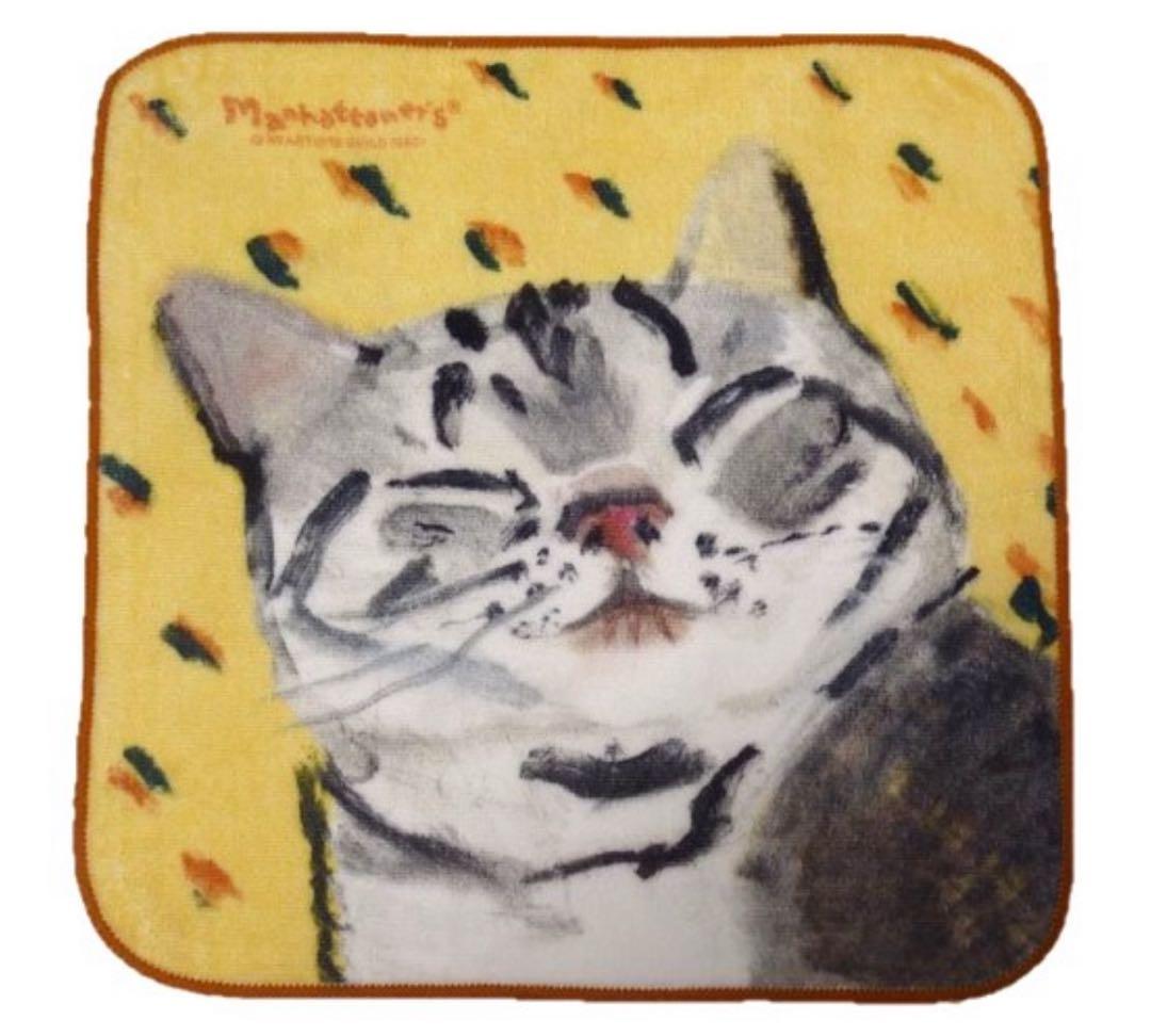 【新品☆未使用】マンハッタナーズ タオル　ハンカチ　 「ミケちゃんと藍染刺し子」