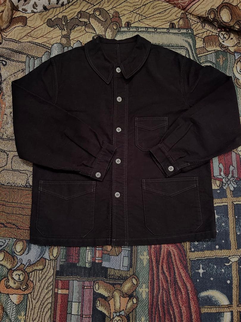 角*り様 ブラックモールスキンジャケット　ユーロヴィンテージ　フレンチワーク　V