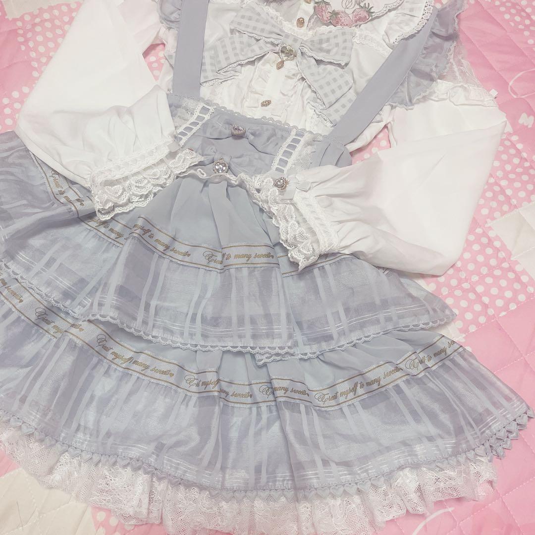 美品♡リズリサ♡いちごブラウス♡ティアードジャンスカ♡水色セット♡