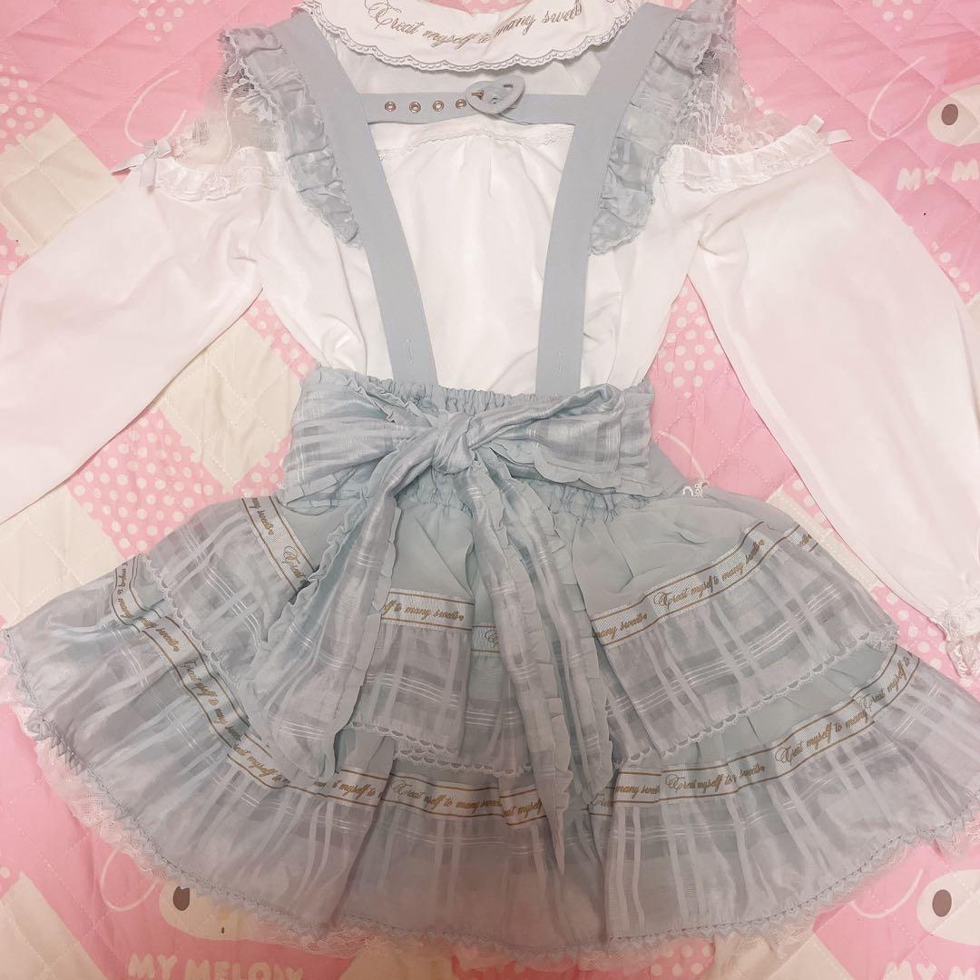 美品♡リズリサ♡いちごブラウス♡ティアードジャンスカ♡水色セット♡
