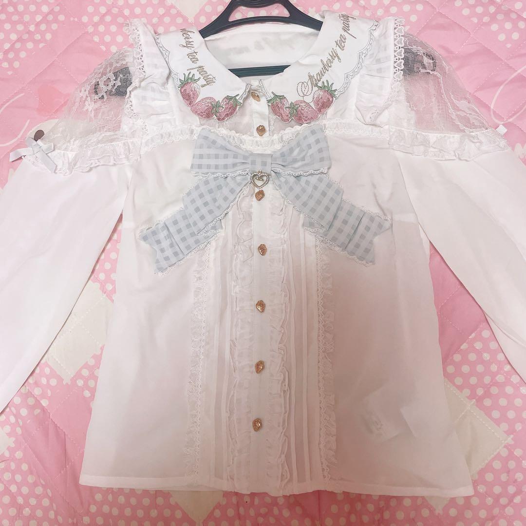 美品♡リズリサ♡いちごブラウス♡ティアードジャンスカ♡水色セット♡