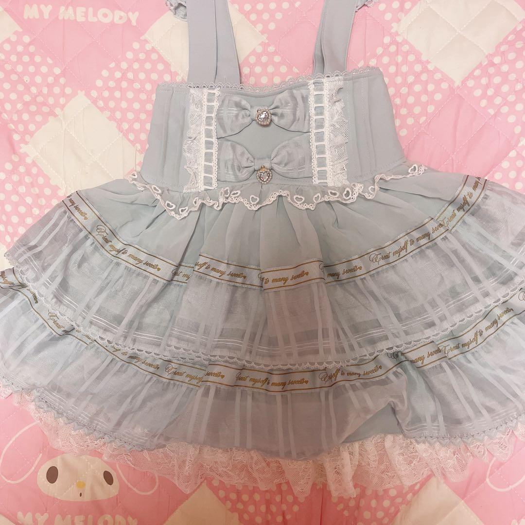 美品♡リズリサ♡いちごブラウス♡ティアードジャンスカ♡水色セット♡