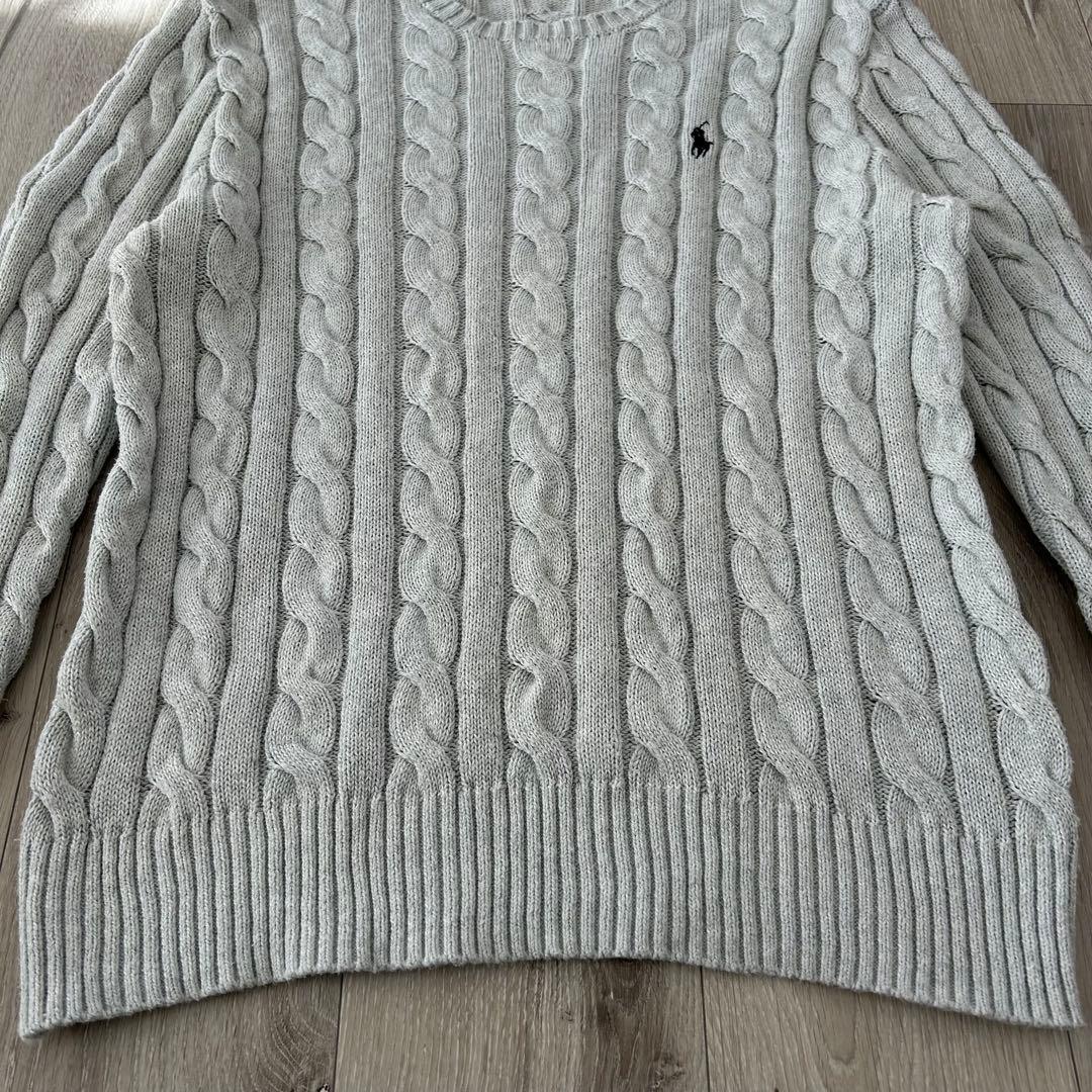【現行タグ】ポロラルフローレン ケーブルニット セーター 灰色 紺 S