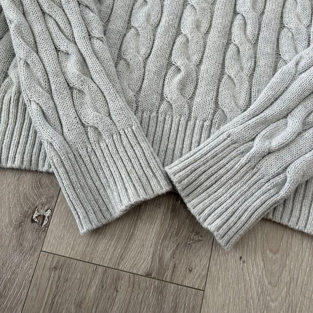 【現行タグ】ポロラルフローレン ケーブルニット セーター 灰色 紺 S