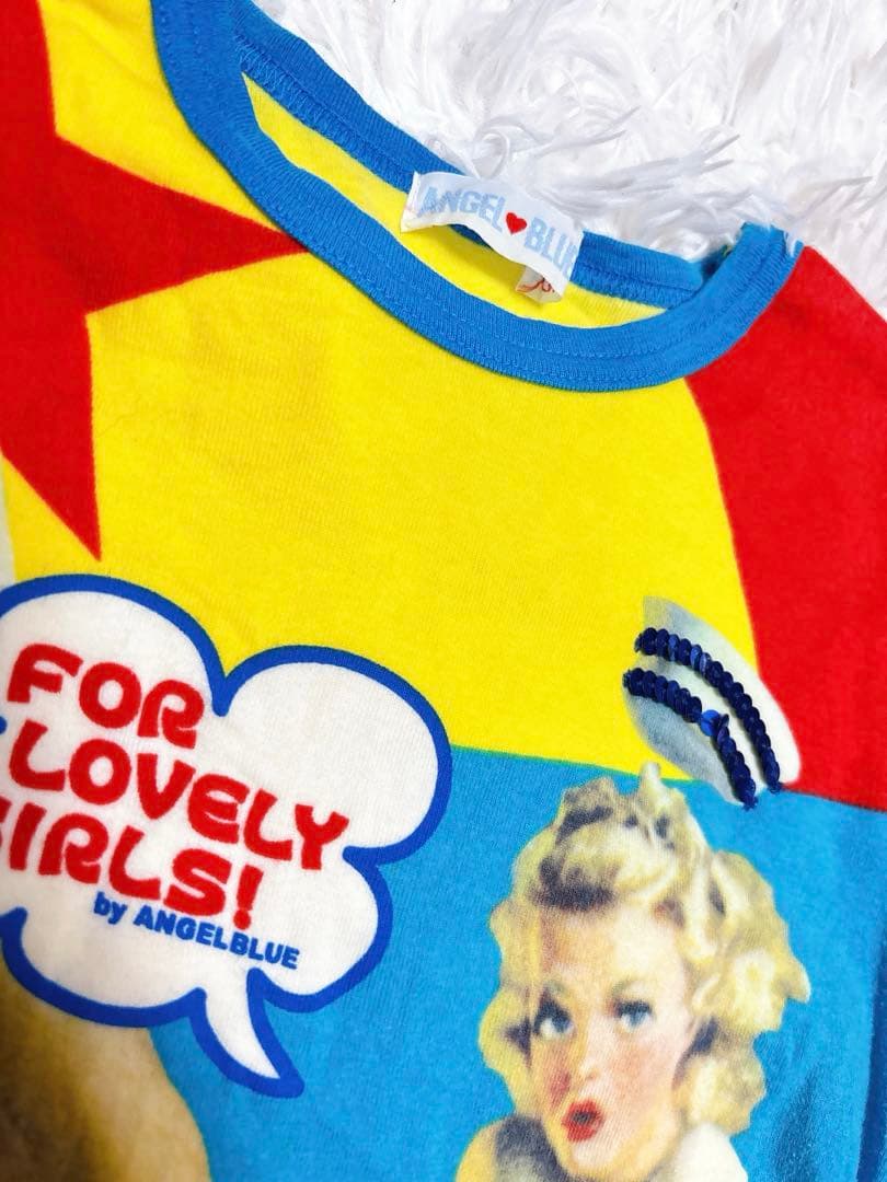 希少 エンジェルブルー平成女児 スパンコール総柄y2k 平成レトロアメカジ00s