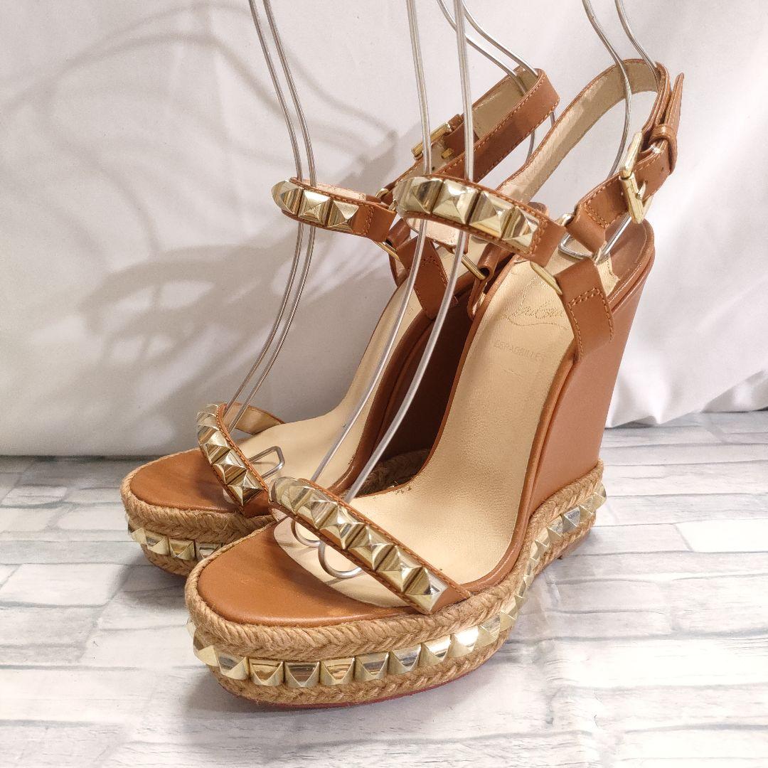 ルブタン　カタクロウ　ウェッジソールサンダル　レザー　ブラウン×ゴールド　37