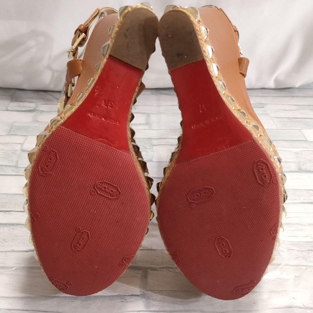 ルブタン　カタクロウ　ウェッジソールサンダル　レザー　ブラウン×ゴールド　37