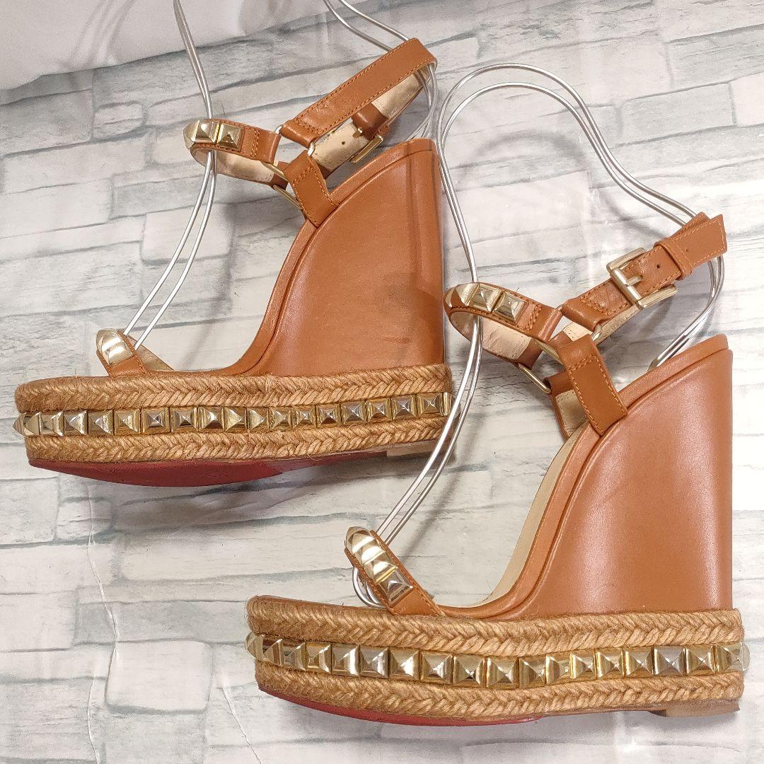 ルブタン　カタクロウ　ウェッジソールサンダル　レザー　ブラウン×ゴールド　37