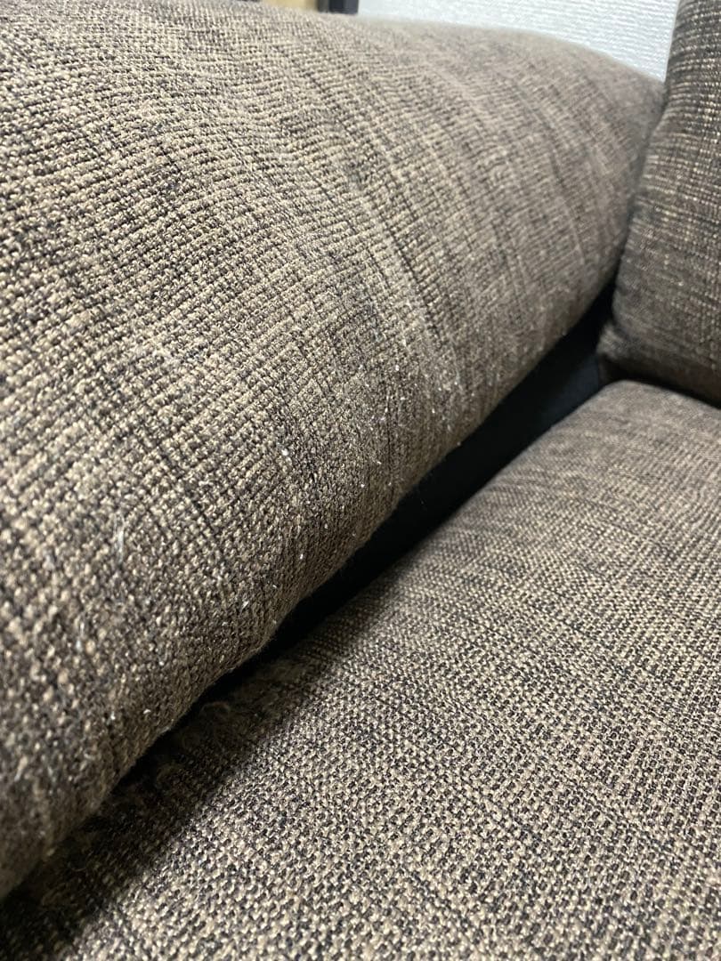 ぺ〜　ブラウン×ブラック レザー調　ファブリック　L字型 3人掛けソファ