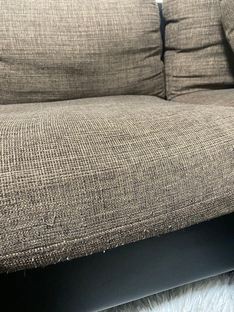 ぺ〜　ブラウン×ブラック レザー調　ファブリック　L字型 3人掛けソファ