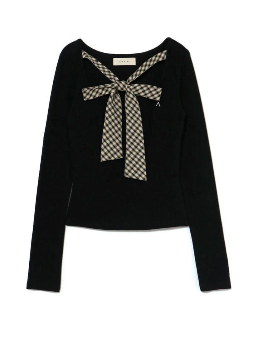 トップス andmary Ami ribbon check tops black