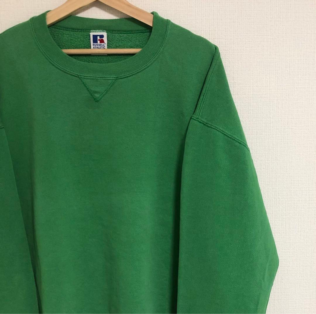 激レアカラーケリーグリーンUSA製90s ラッセル アスレチック 前Vスウェット