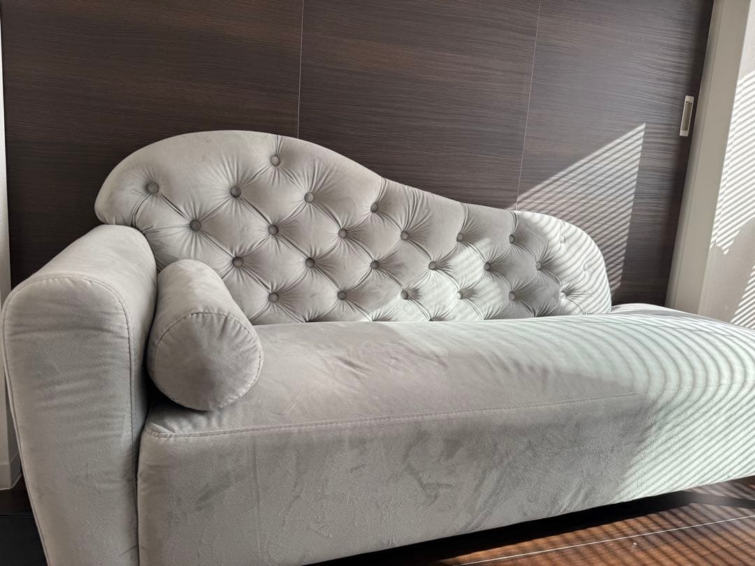 【used】グレー ボタン留めデザイン カウチソファ シャビーシック2way