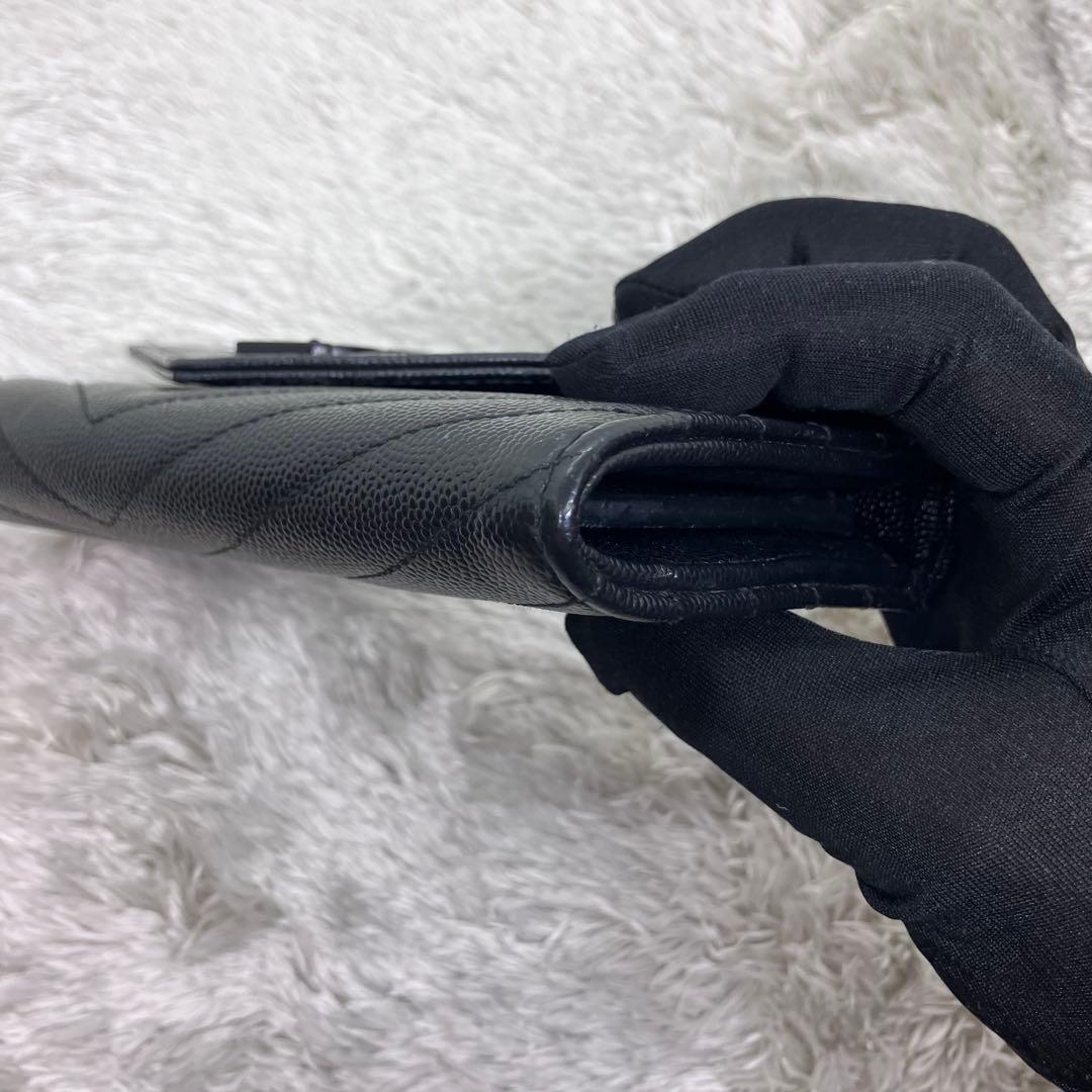 箱付き極美品✨サンローラン 長財布 キャビアスキン カサンドラロゴ ブラック