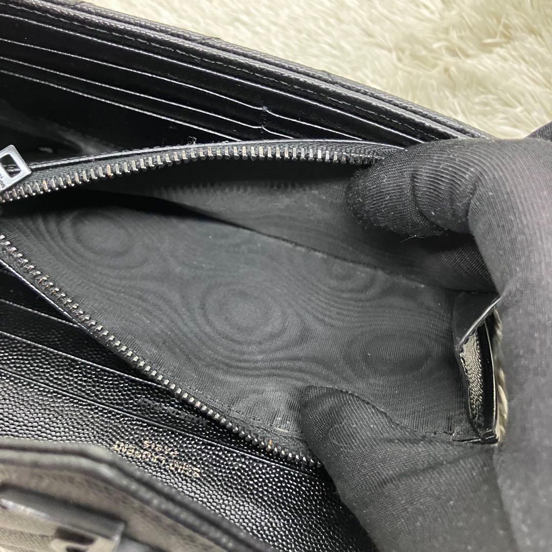 箱付き極美品✨サンローラン 長財布 キャビアスキン カサンドラロゴ ブラック
