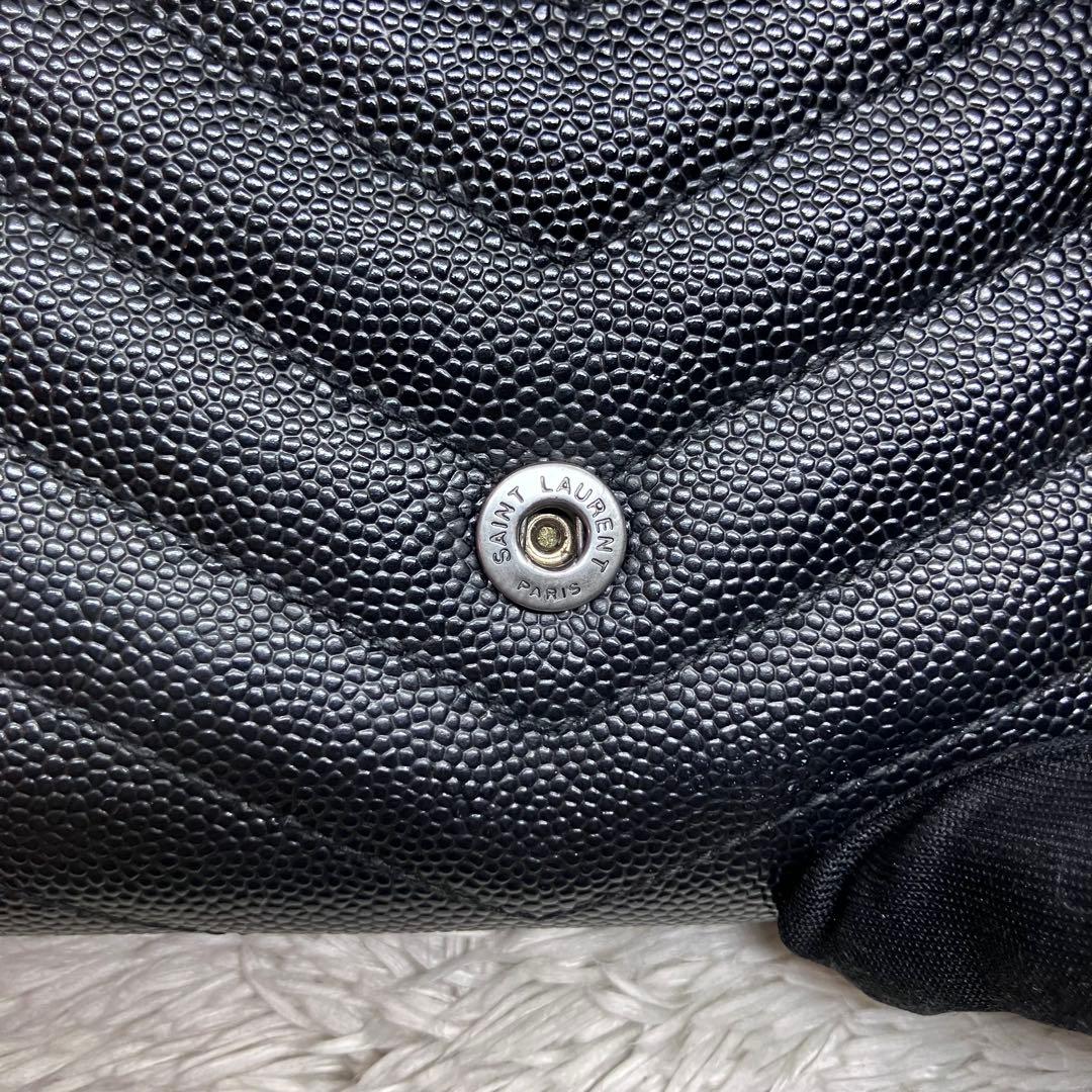 箱付き極美品✨サンローラン 長財布 キャビアスキン カサンドラロゴ ブラック