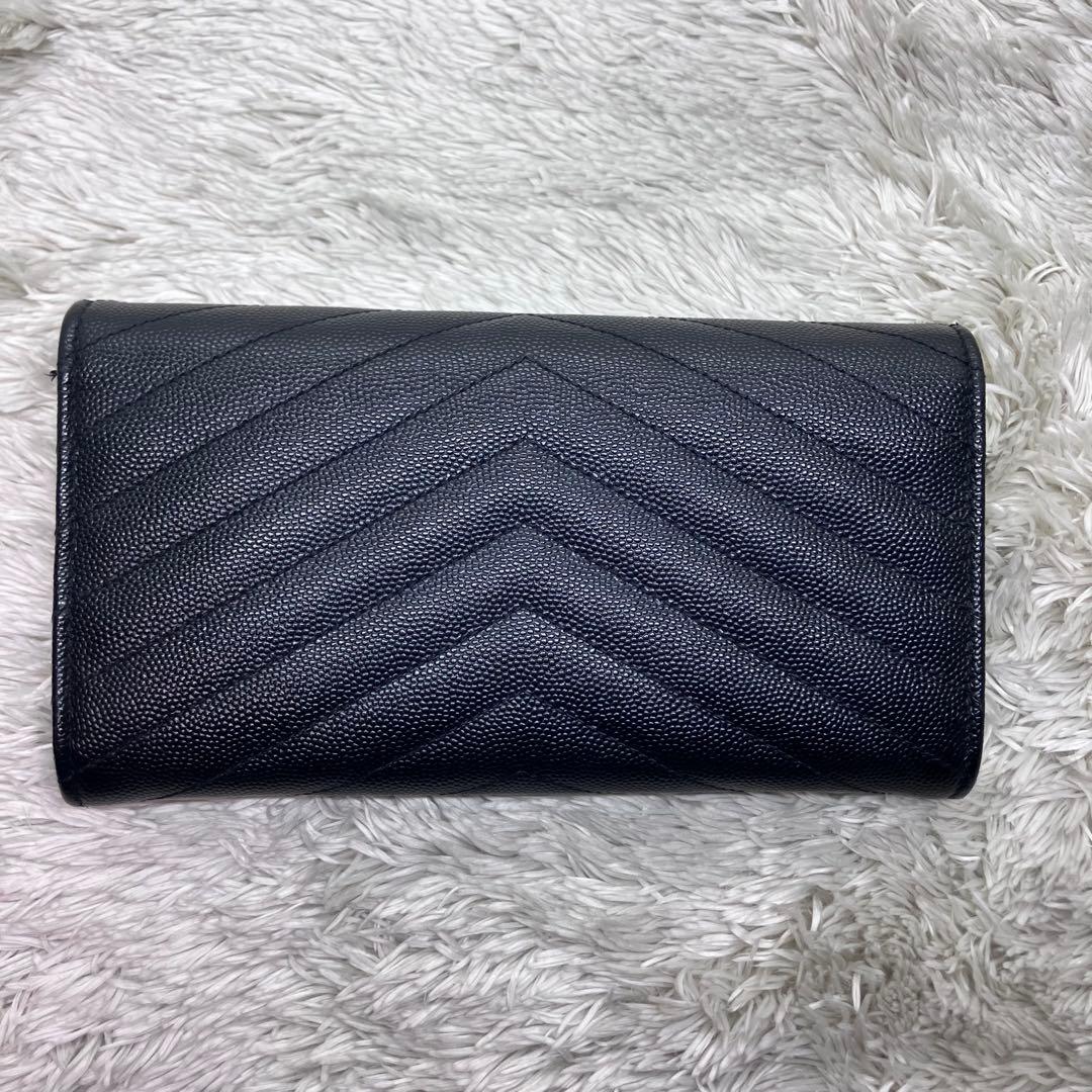箱付き極美品✨サンローラン 長財布 キャビアスキン カサンドラロゴ ブラック