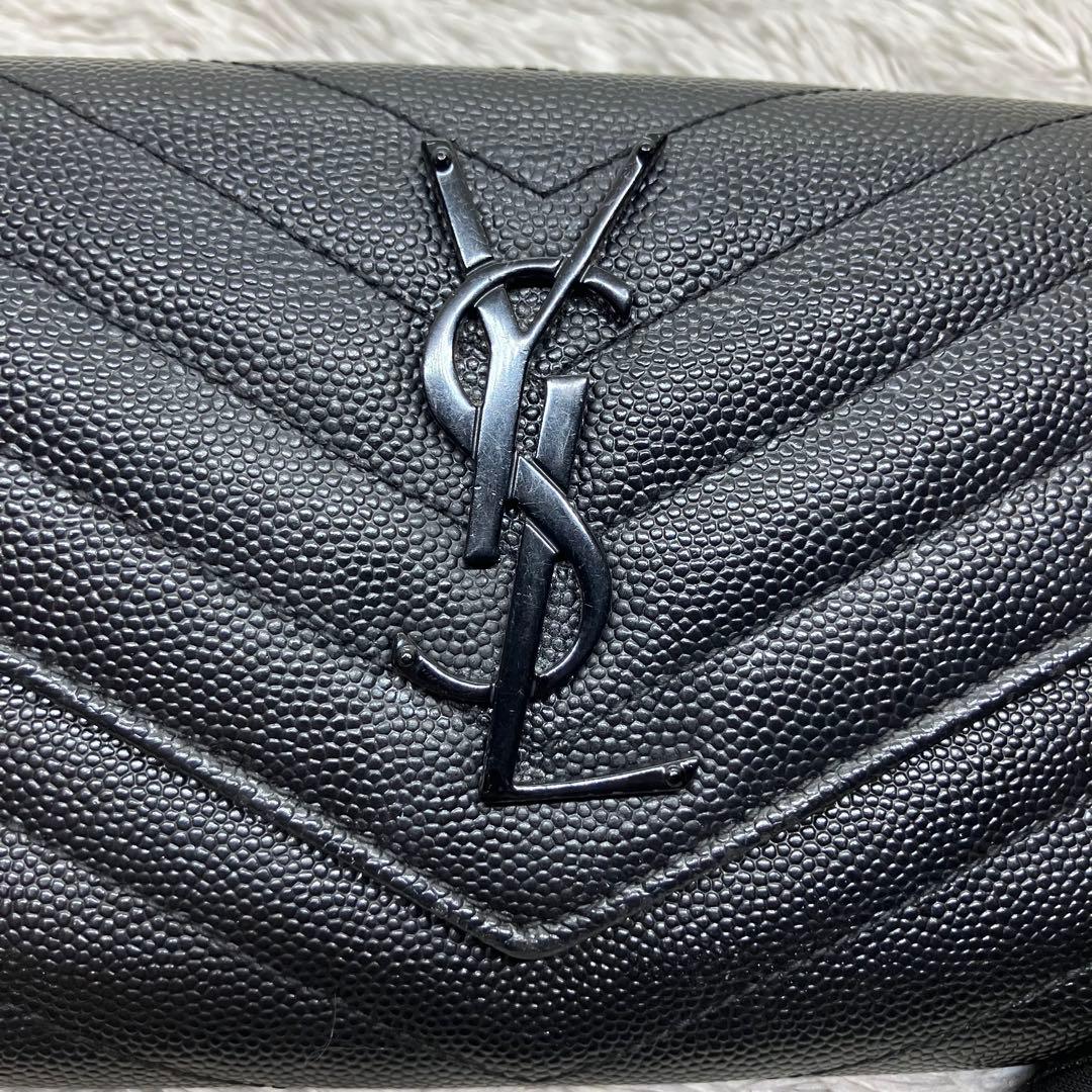 箱付き極美品✨サンローラン 長財布 キャビアスキン カサンドラロゴ ブラック