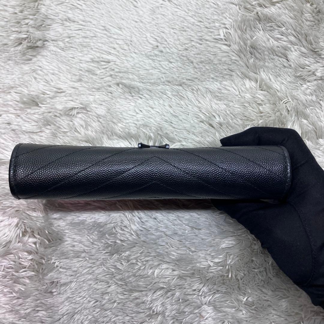 箱付き極美品✨サンローラン 長財布 キャビアスキン カサンドラロゴ ブラック