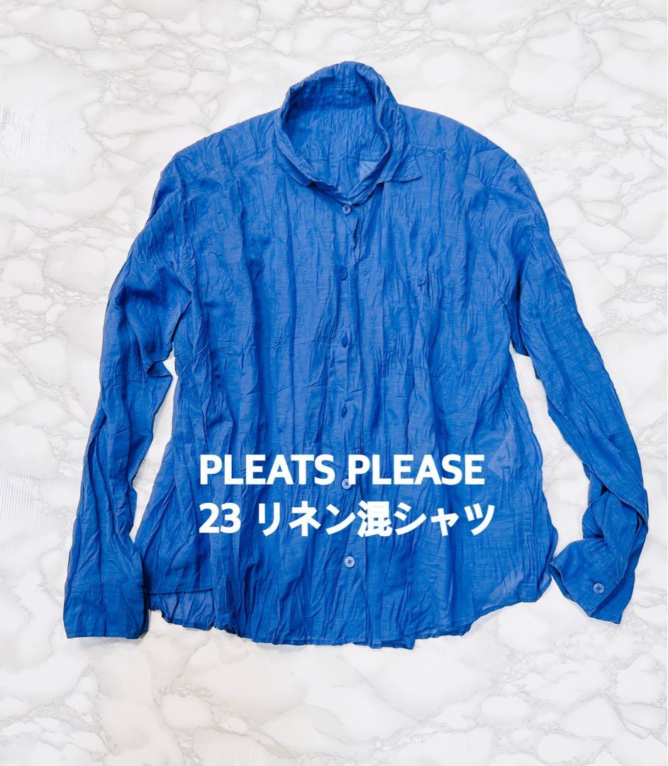 2023年モデル　プリーツプリーズ　シャツ　サイズ3　麻　リネン　大きいサイズ