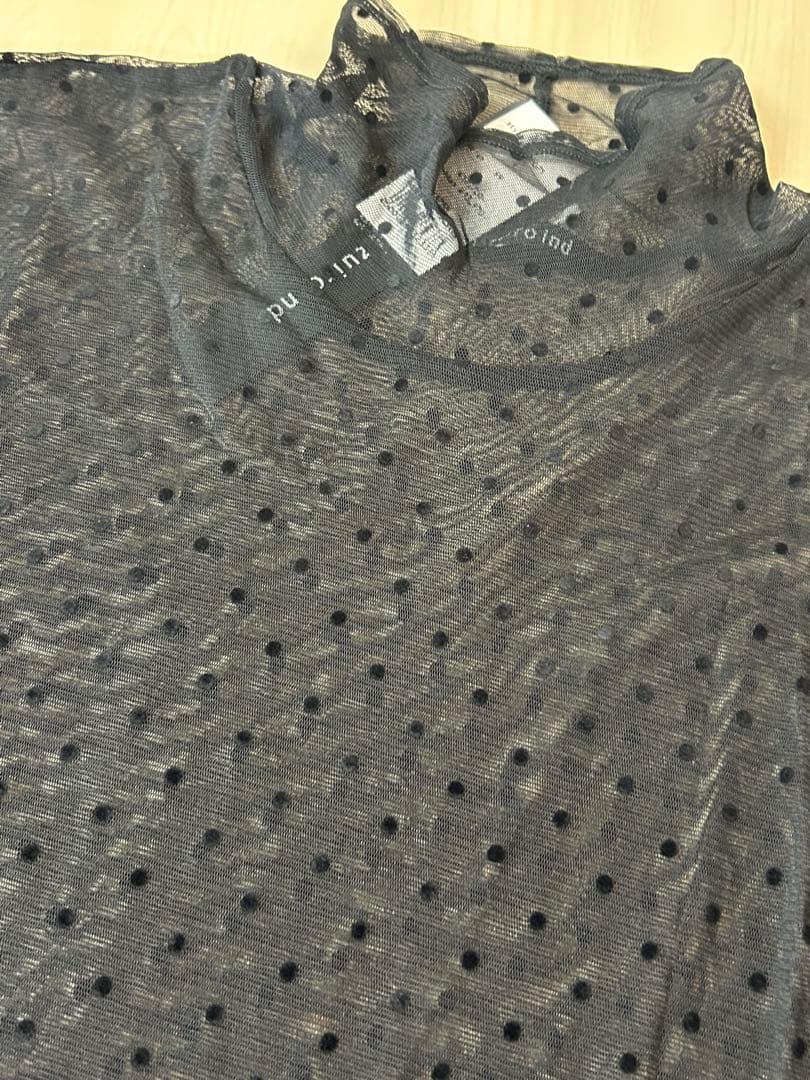 【mizuiro ind】メッシュドットハイネックプルオーバー　ブラック　F