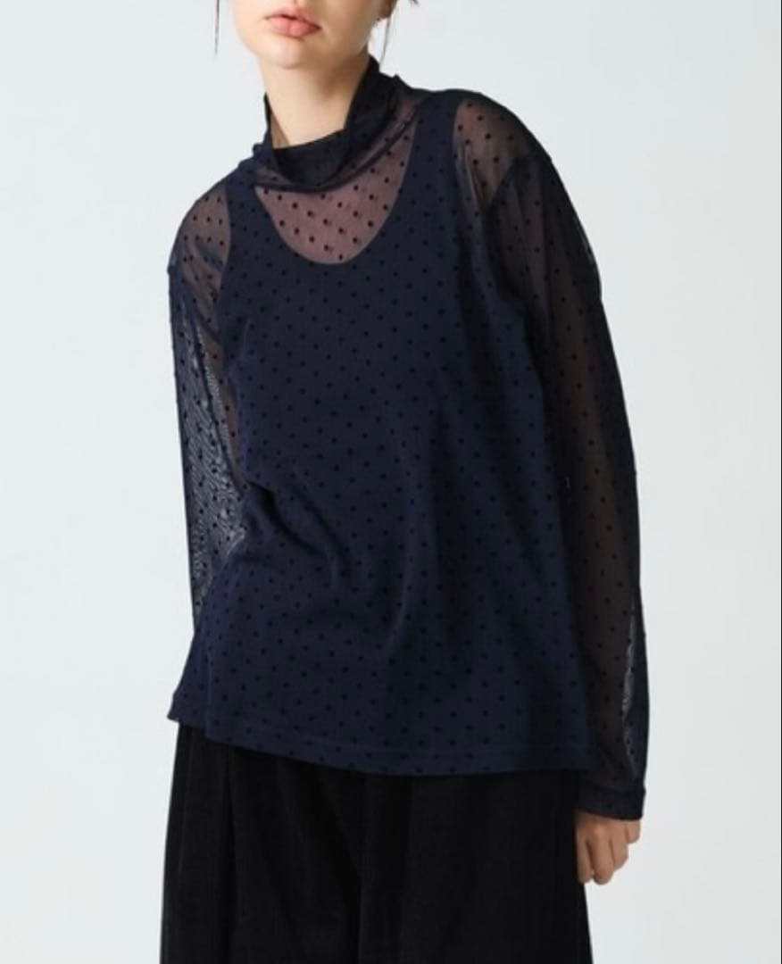【mizuiro ind】メッシュドットハイネックプルオーバー　ブラック　F