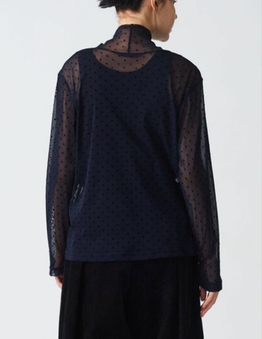 【mizuiro ind】メッシュドットハイネックプルオーバー　ブラック　F