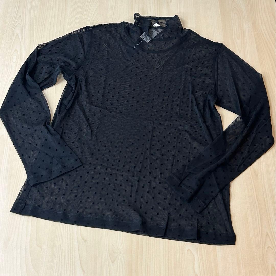【mizuiro ind】メッシュドットハイネックプルオーバー　ブラック　F