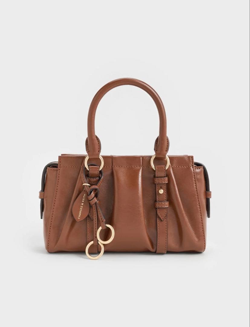 【新品】Charles&Keithブリットンルーシュドトップハンドルトートバッグ