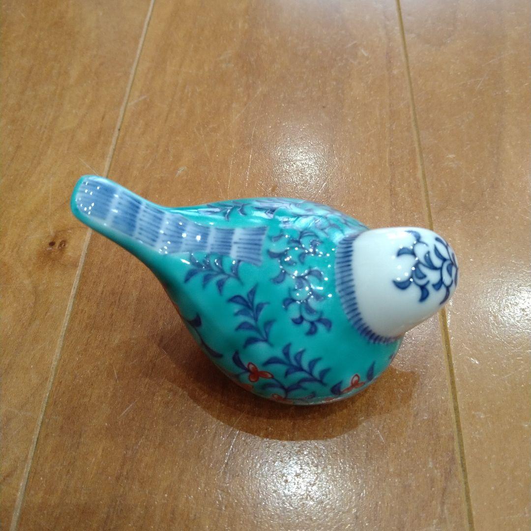 （極美品）今泉今右衛門　色絵緑地小鳥　置物　ロイヤルクラウンダービー