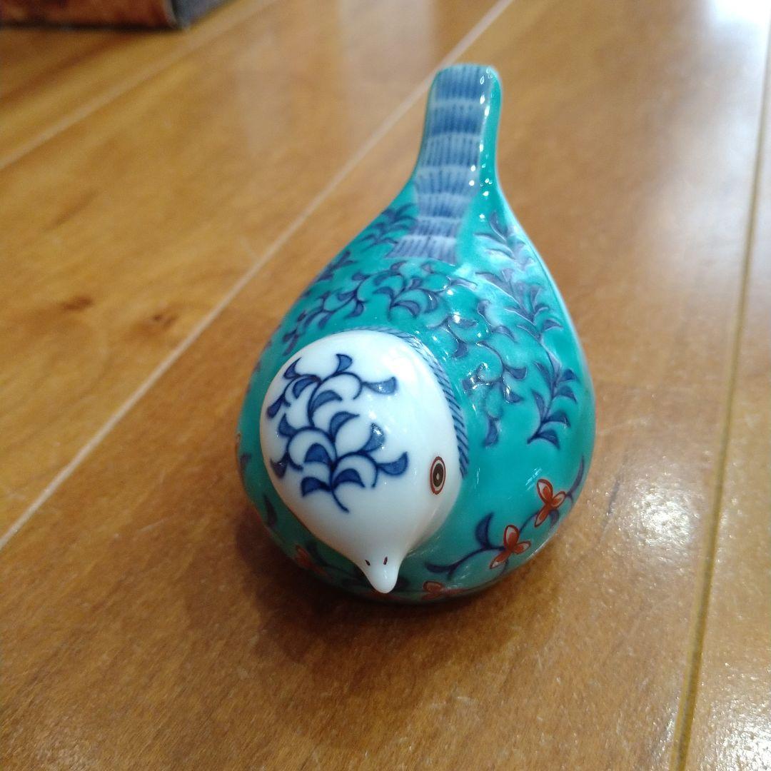 （極美品）今泉今右衛門　色絵緑地小鳥　置物　ロイヤルクラウンダービー