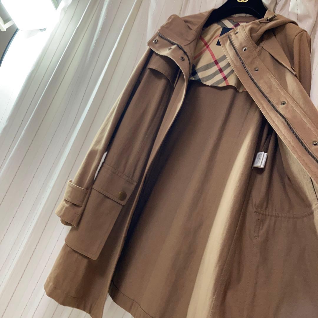 バーバリーロンドン✨モッズコート　46 大きいサイズ　茶　メガチェック　フード